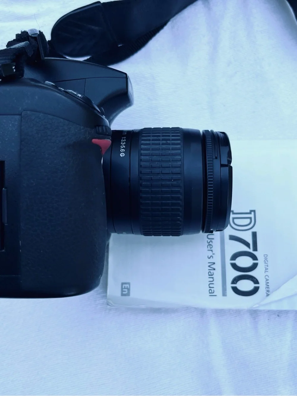 Nikon D700 with 50mm lens, battery grip.